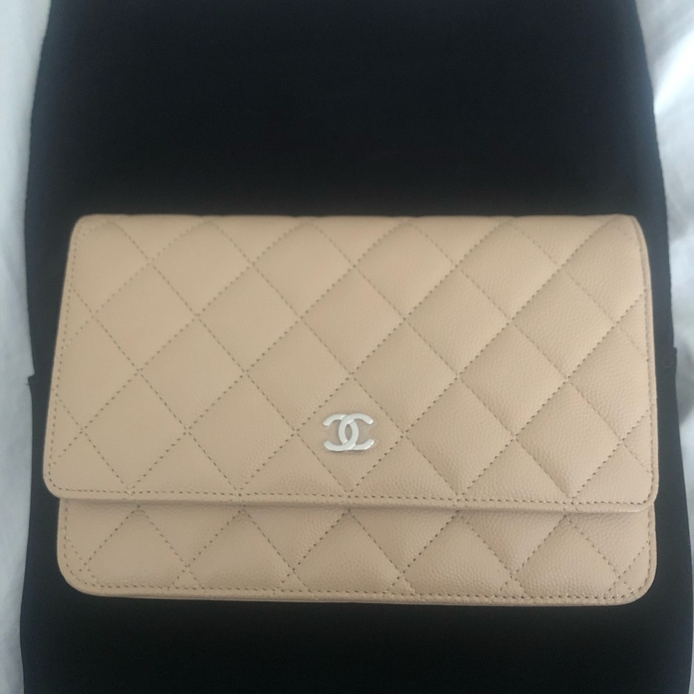 CHANEL Tan Quilted Clutch